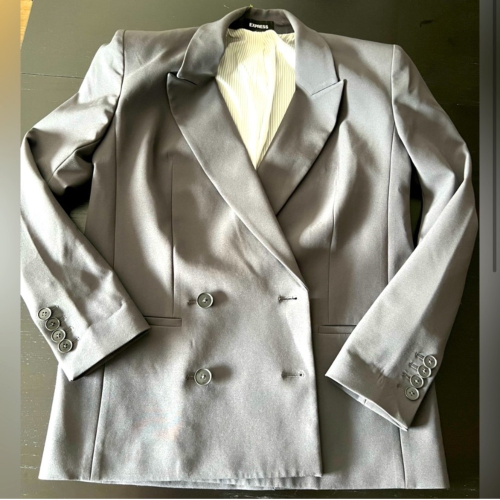 Express Women's Charcoal Double-Breasted Blazer